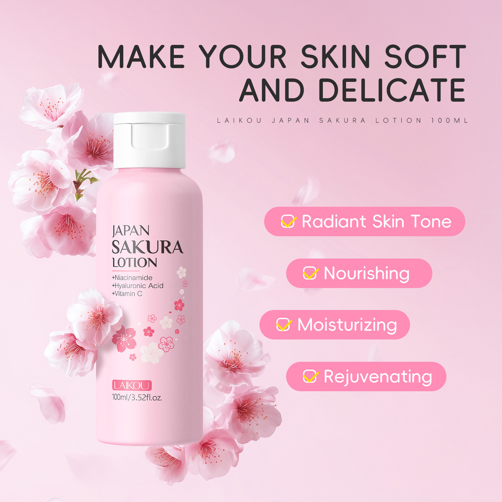 LAIKOU Sakura Lotion 100ml Nia - огляд і ціна Niacinamide Pore Shrinking Essence