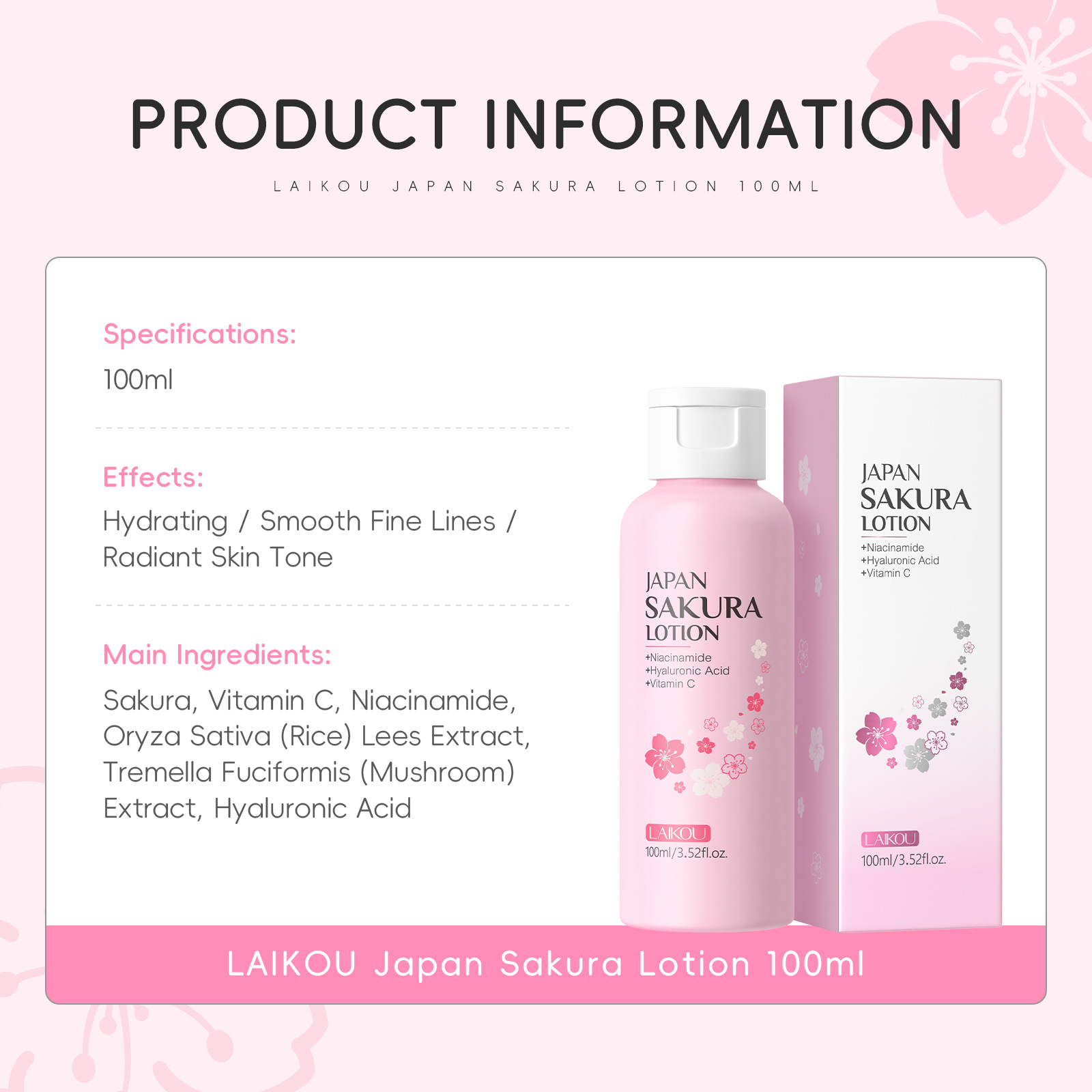 LAIKOU Sakura Lotion 100ml Nia - огляд і ціна Niacinamide Pore Shrinking Essence