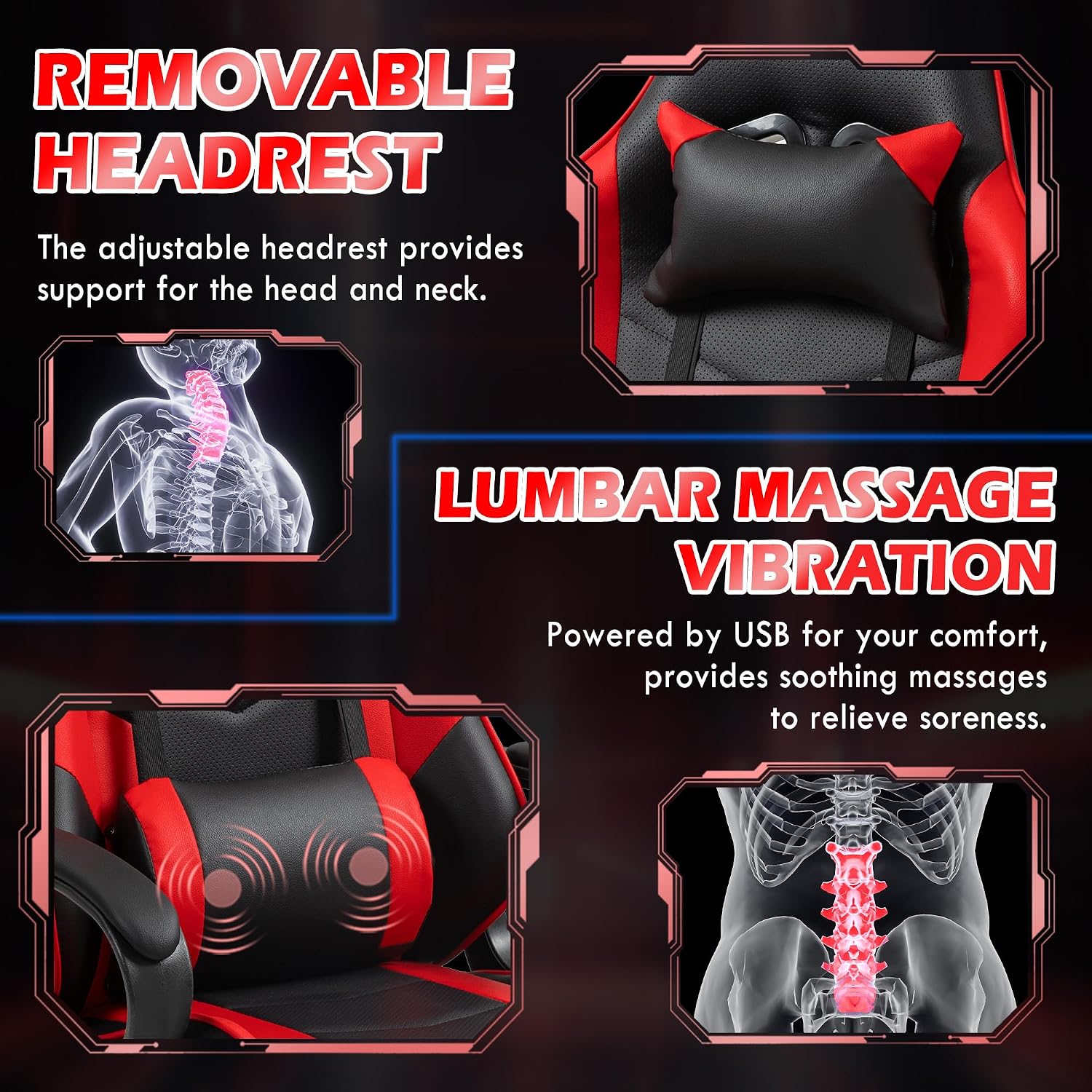 Red Ergonomic Gaming Chair Mas - огляд і ціна Massage